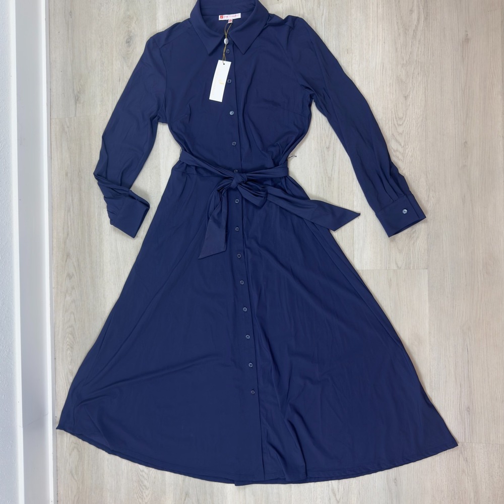 Jude Connally Kitty Shirtdress Midi Dress Womens XL Navy NEW